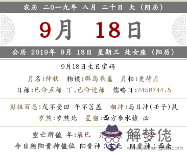 2019年陰歷八月二十時辰吉兇宜忌查詢！(圖文)
