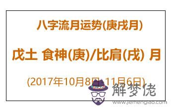 八字流月運勢：庚戌月戊土(2017年10月8日-11月6日)