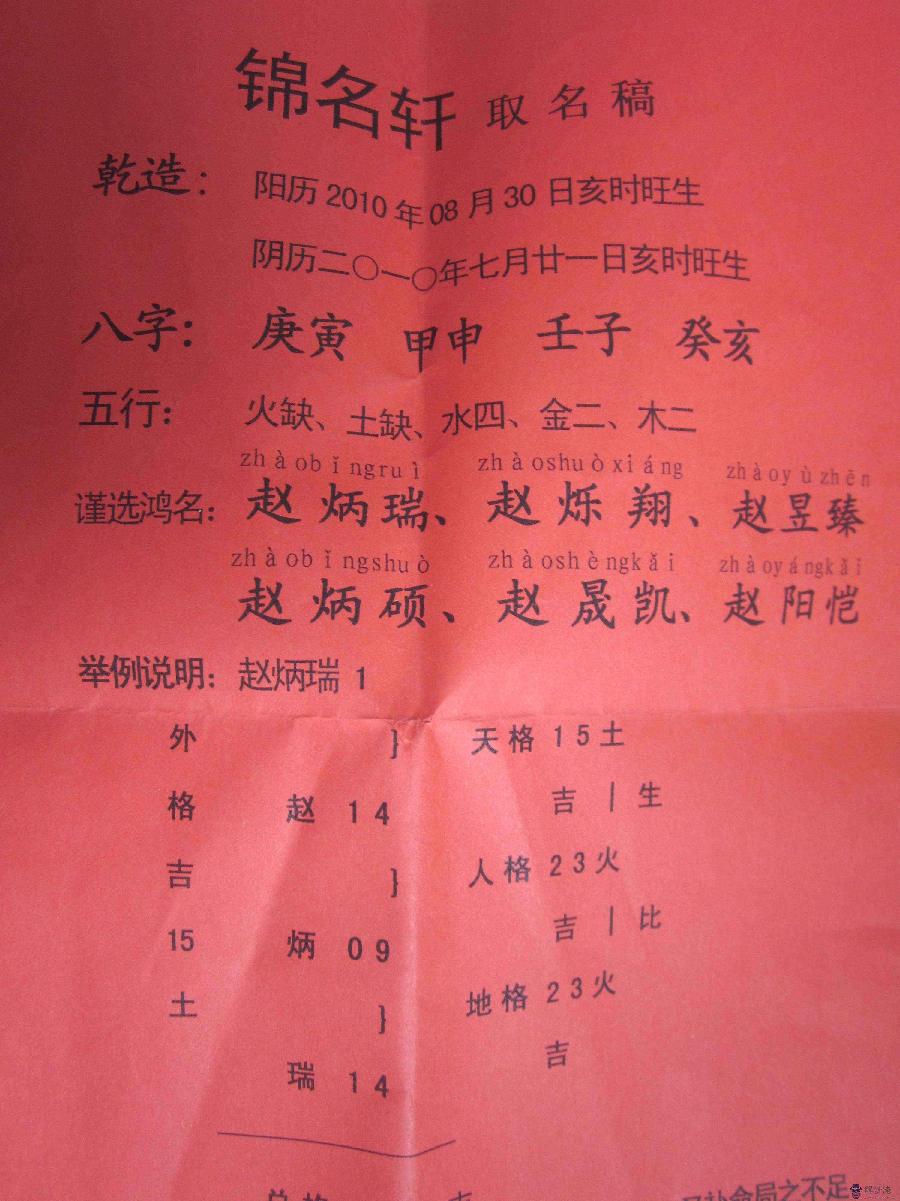 時辰八字查五行取名字