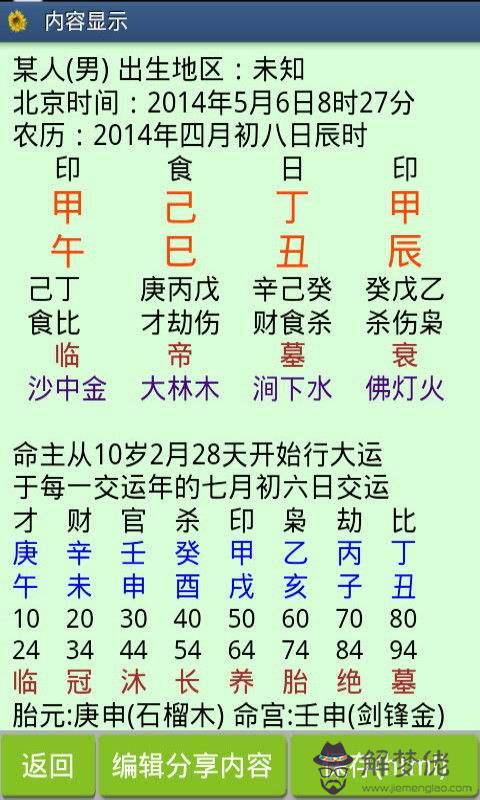 生辰八字算命排盤