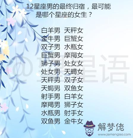 十二星座男最終會娶誰星座統計，十二星座夫妻統計表
