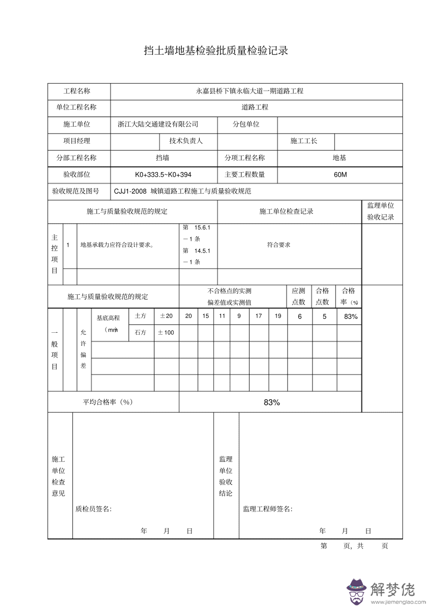 進出口八字墻檢驗批的簡單介紹