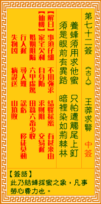 觀音靈簽 第七二簽: 王莽求賢 觀音靈簽 第七二簽: 王莽求賢
